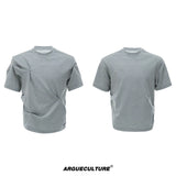 Pleated Boxy Cotton T-Shirt with Metal Details - Gray T-Shirt