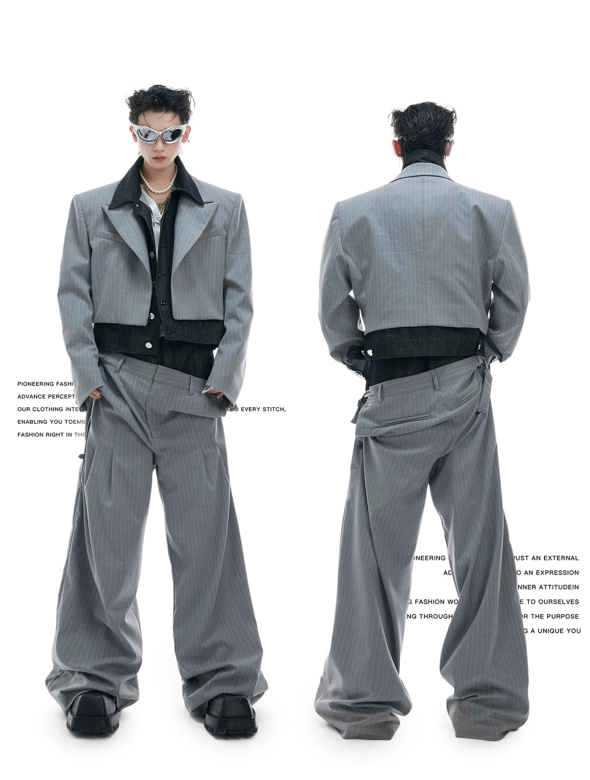 Deconstructed Striped Suit Separates | Grey Streetwear - description image 1
