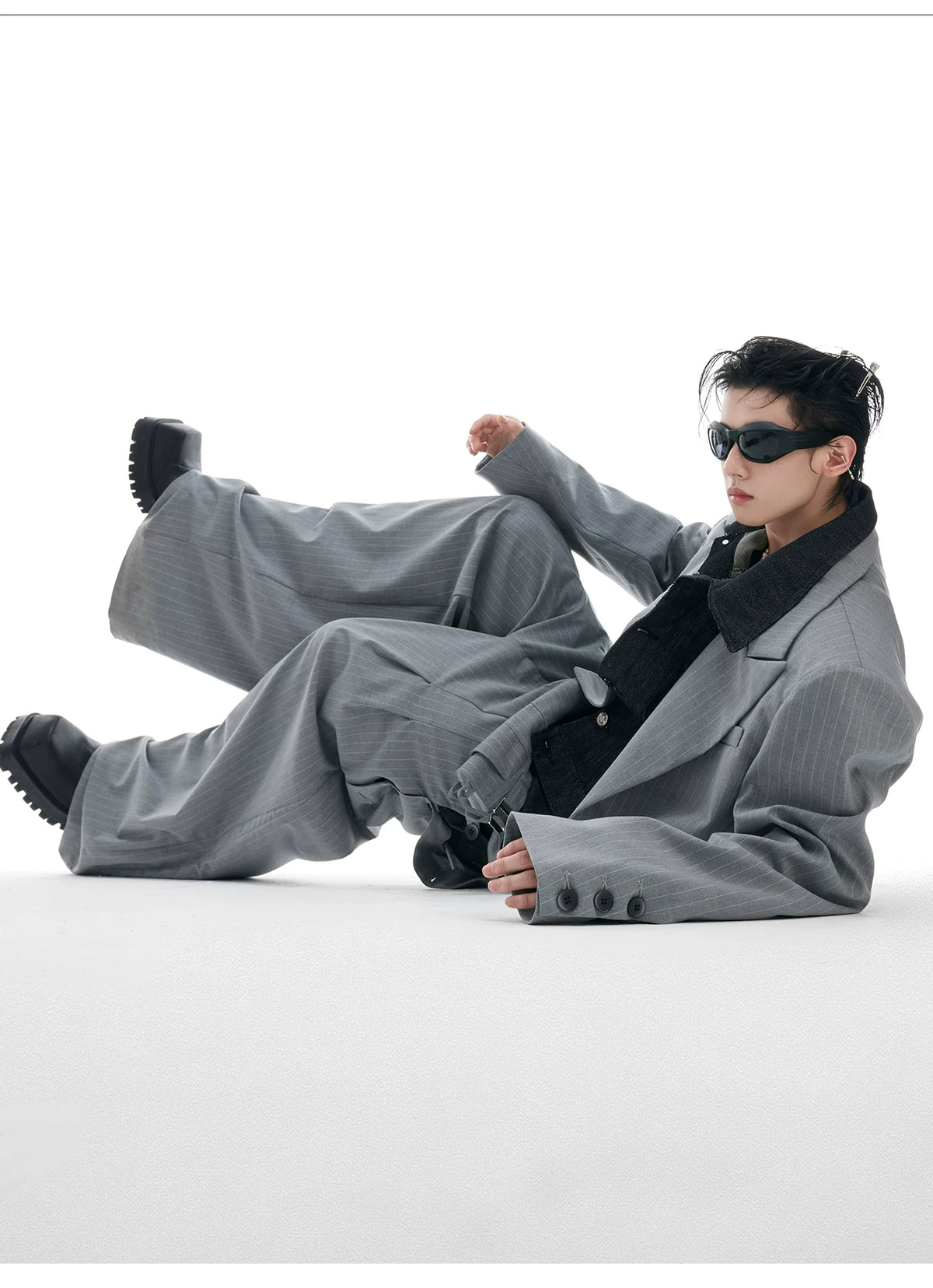 Deconstructed Striped Suit Separates | Grey Streetwear - description image 2