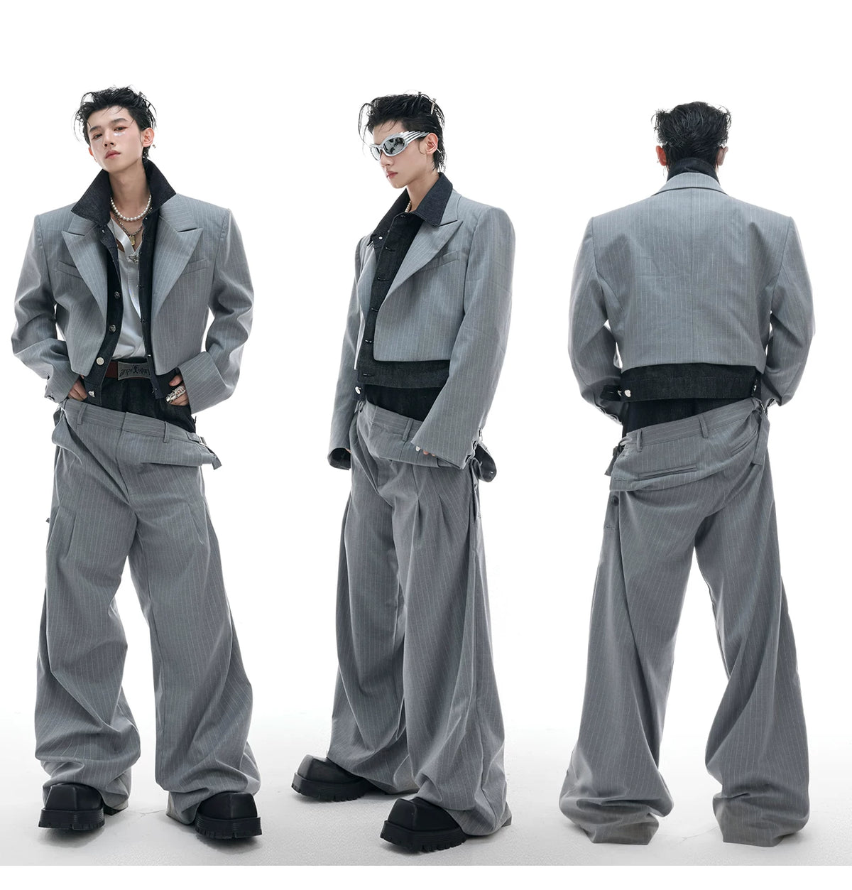 Deconstructed Striped Suit Separates | Grey Streetwear - description image 3