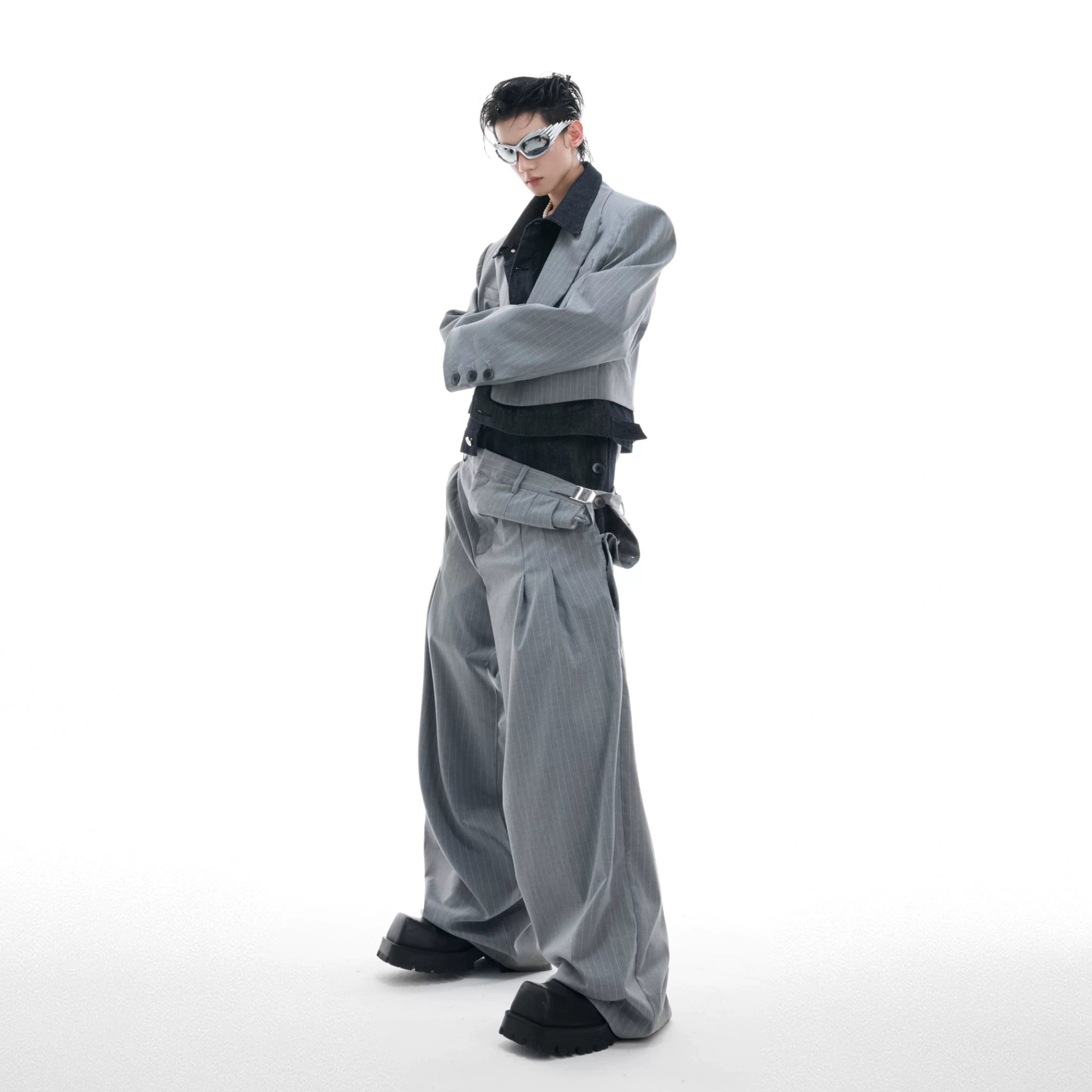 Deconstructed Striped Suit Separates | Grey Streetwear - main image 2