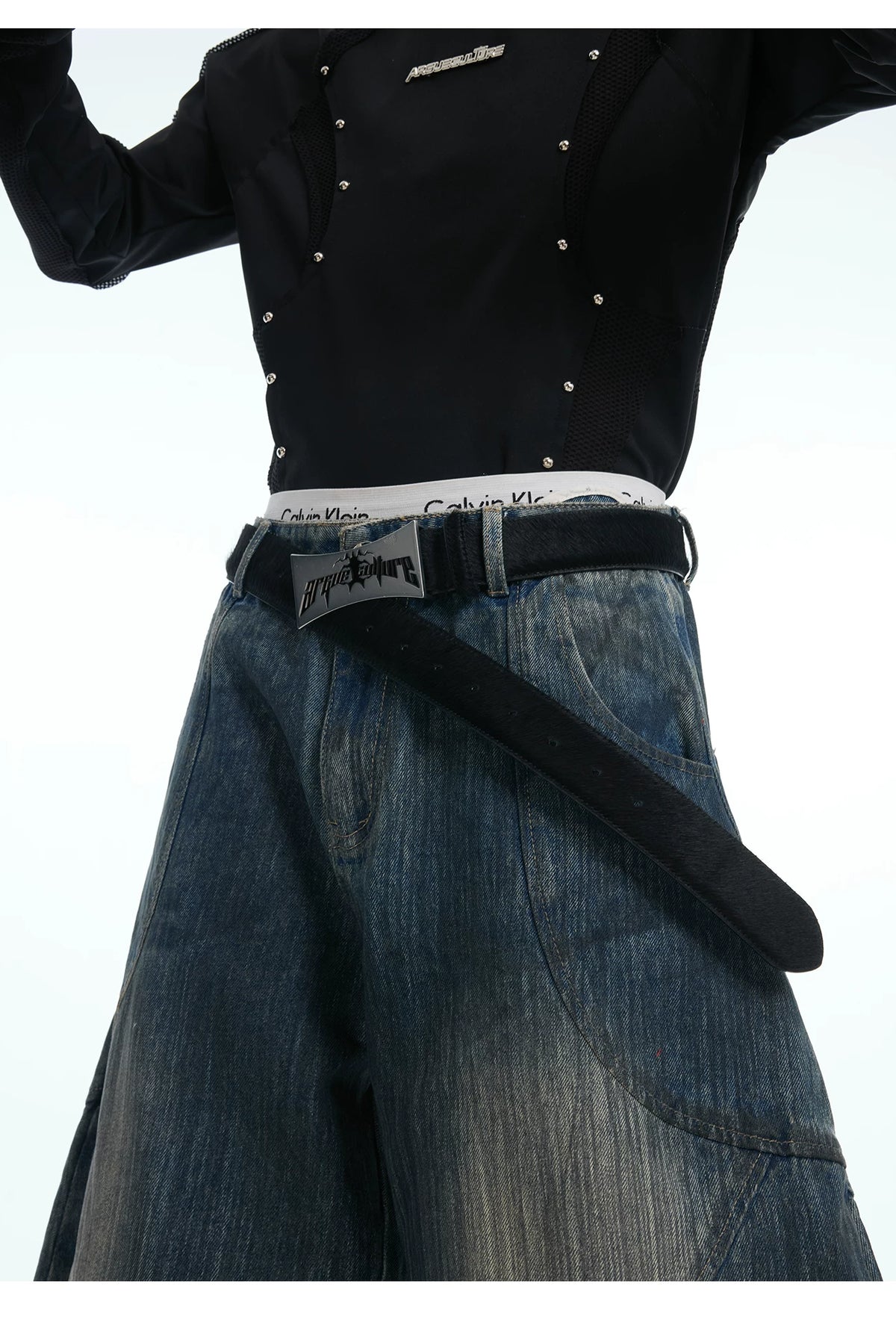 Vintage Horsehair Leather Belt with Metal Plaque - description image 4