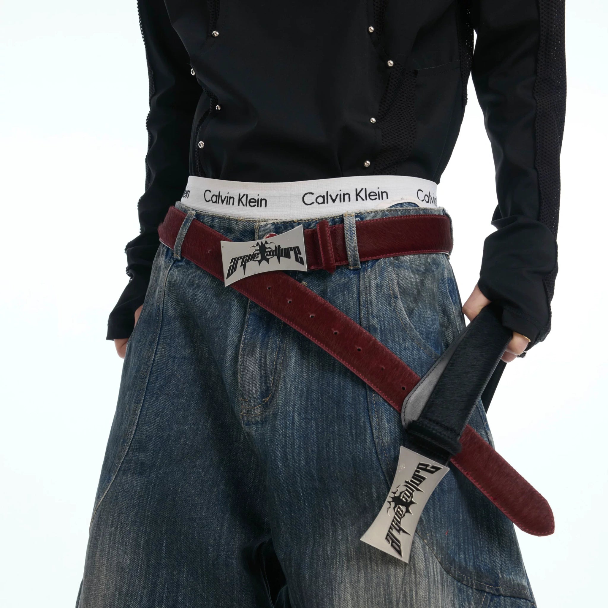 Vintage Horsehair Leather Belt with Metal Plaque - main image 2