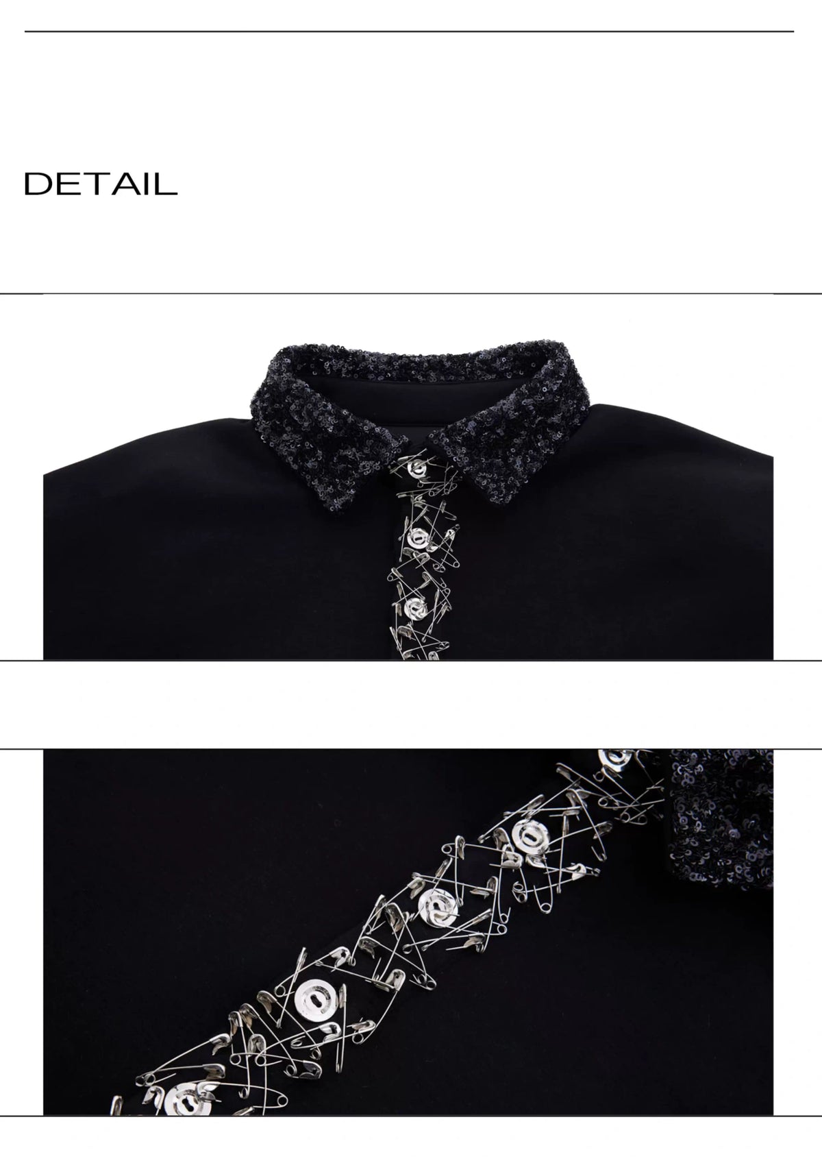 Sequined Square-Neck Polo T-Shirt with Pin Detail - description image 14