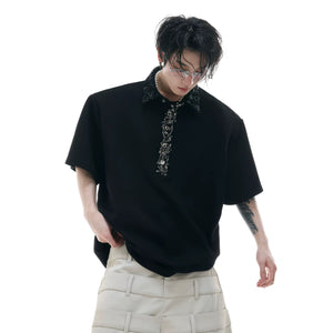 Sequined Square-Neck Polo T-Shirt with Pin Detail - main image 5