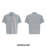 Sequined Square-Neck Polo T-Shirt with Pin Detail - Gray