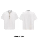 Sequined Square-Neck Polo T-Shirt with Pin Detail - White