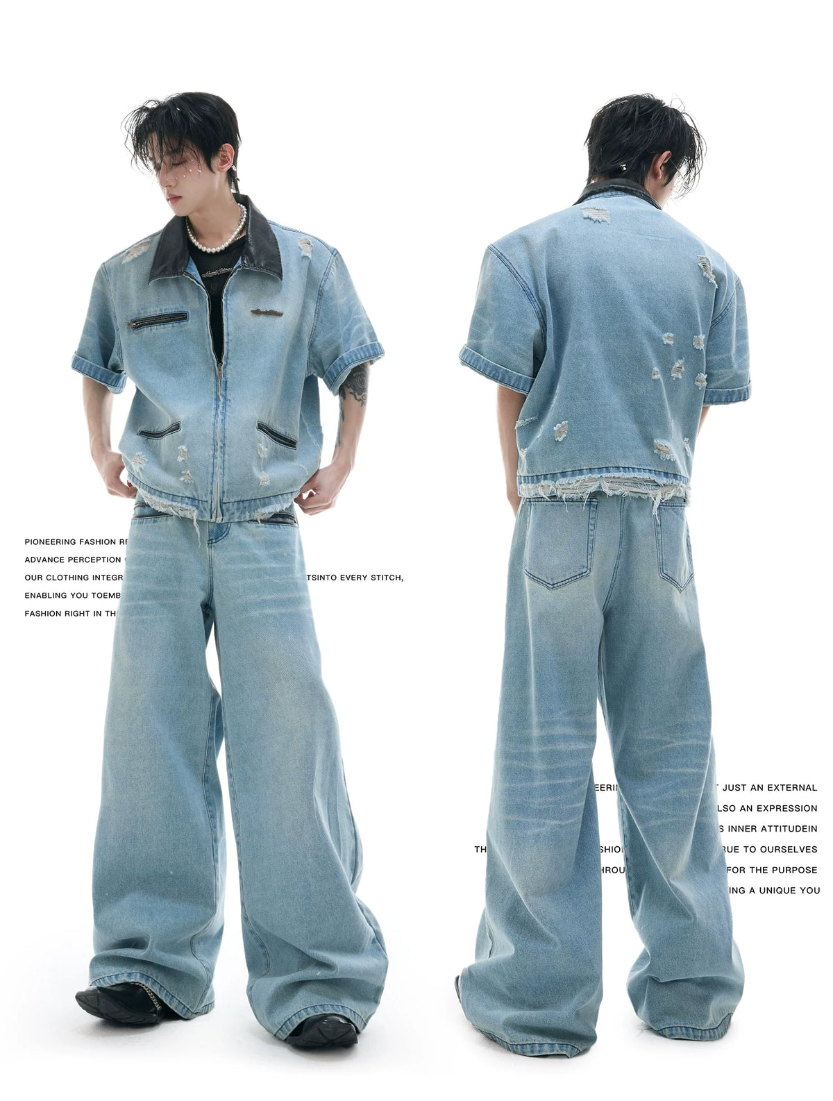 Washed Denim Jacket and Trouser Set | Streetwear - description image 2