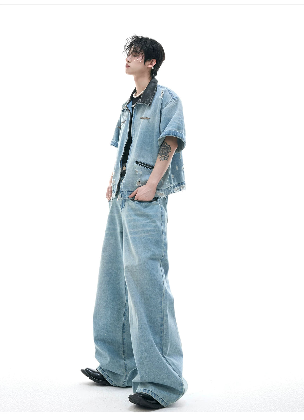 Washed Denim Jacket and Trouser Set | Streetwear - description image 3