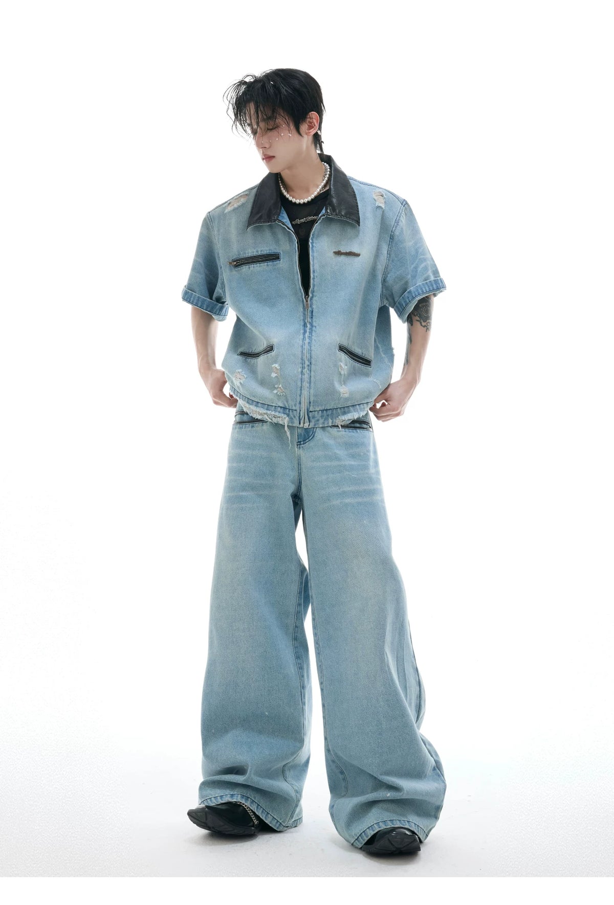 Washed Denim Jacket and Trouser Set | Streetwear - description image 5
