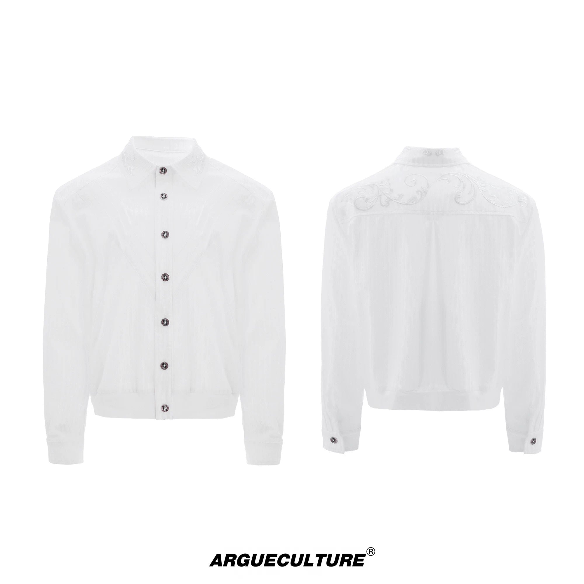 Embroidered Short Shirt Jacket in Black or White - White Long Sleeve Jacket