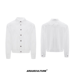 Embroidered Short Shirt Jacket in Black or White - White Long Sleeve Jacket