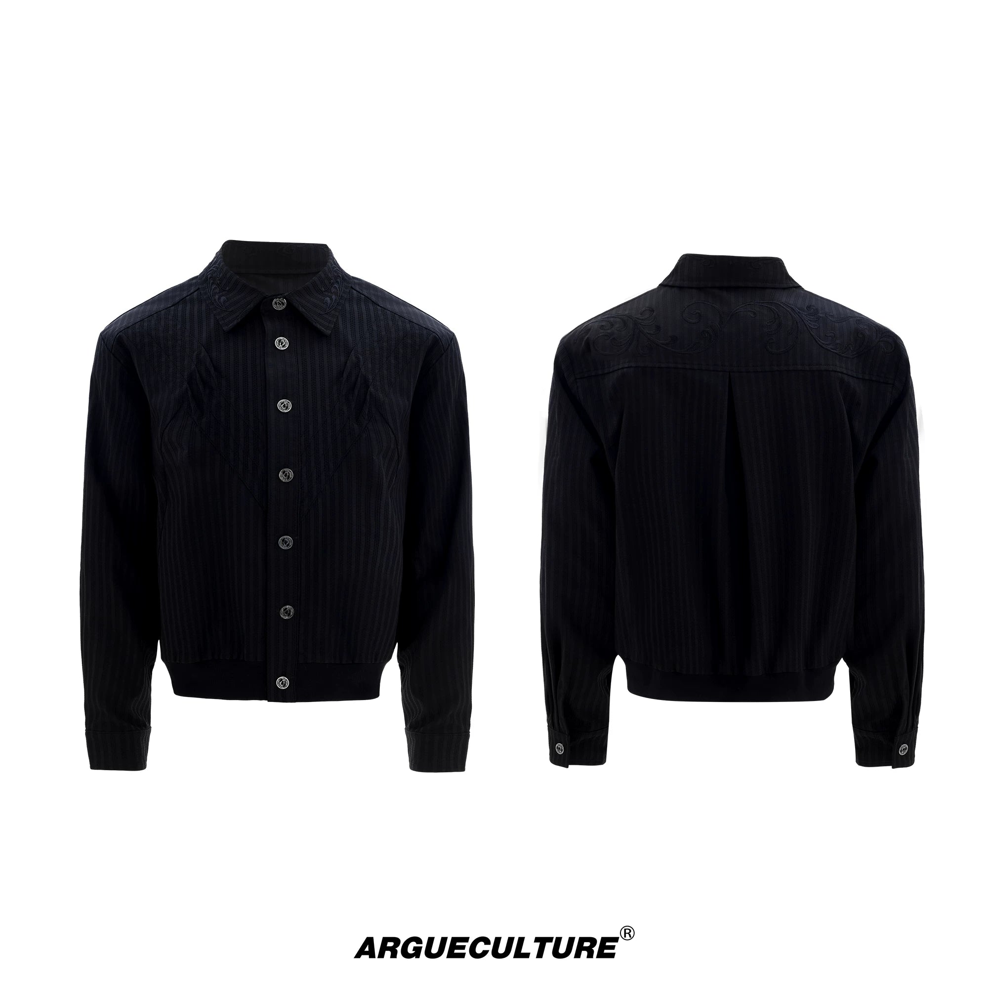Embroidered Short Shirt Jacket in Black or White - Black Long Sleeve Jacket