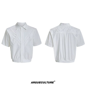 Embroidered Short Shirt Jacket in Black or White - White Short Sleeve Jacket