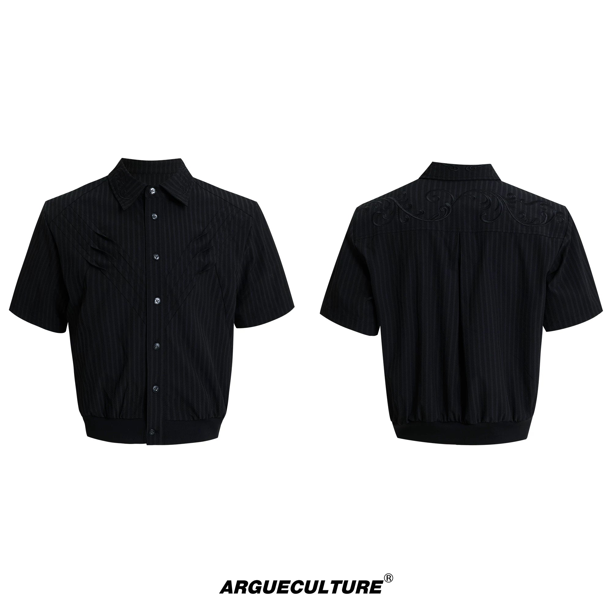 Embroidered Short Shirt Jacket in Black or White - Black Short Sleeve Jacket