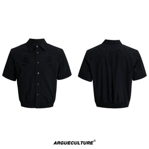 Embroidered Short Shirt Jacket in Black or White - Black Short Sleeve Jacket