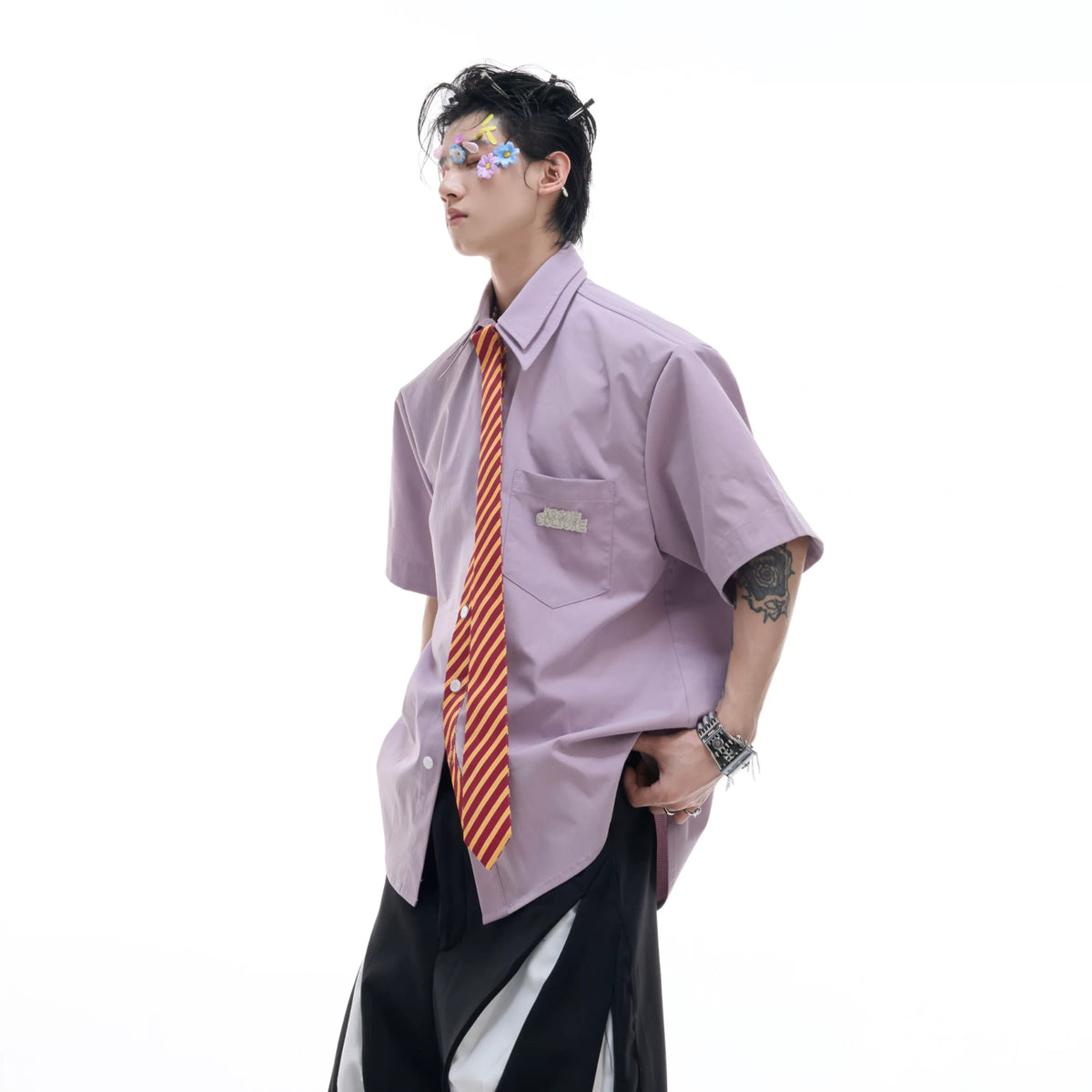 Relaxed Double-Collar Tie Shirt in Lavender - main image 3