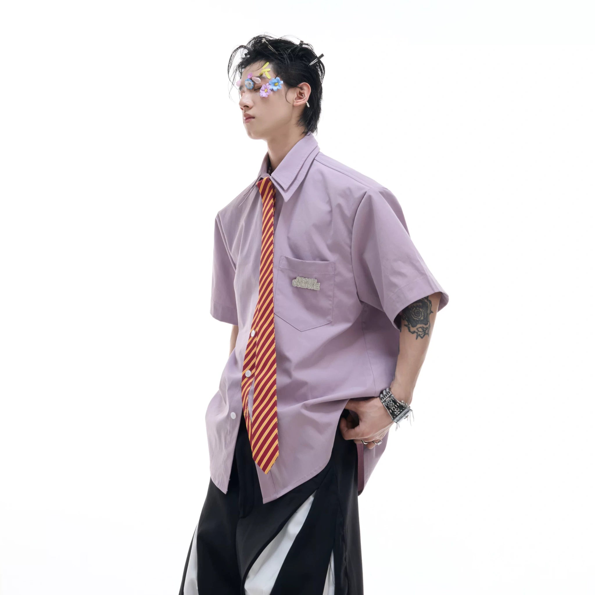 Relaxed Double-Collar Tie Shirt in Lavender - main image 3