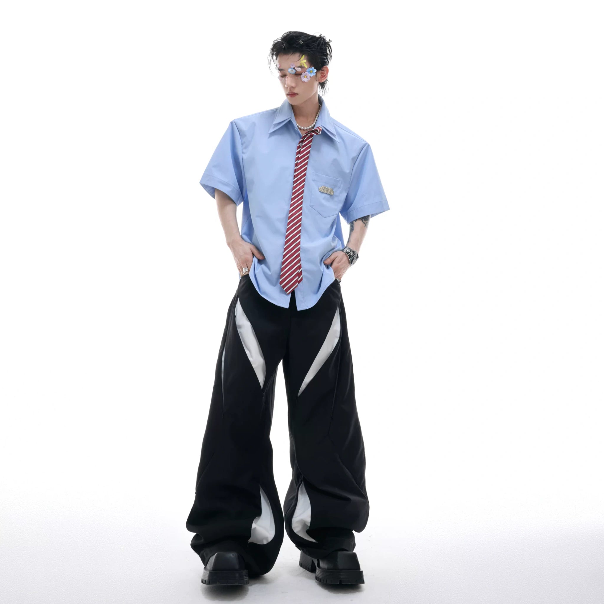 Relaxed Double-Collar Tie Shirt in Lavender - main image 5