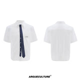 Relaxed Double-Collar Tie Shirt in Lavender - White