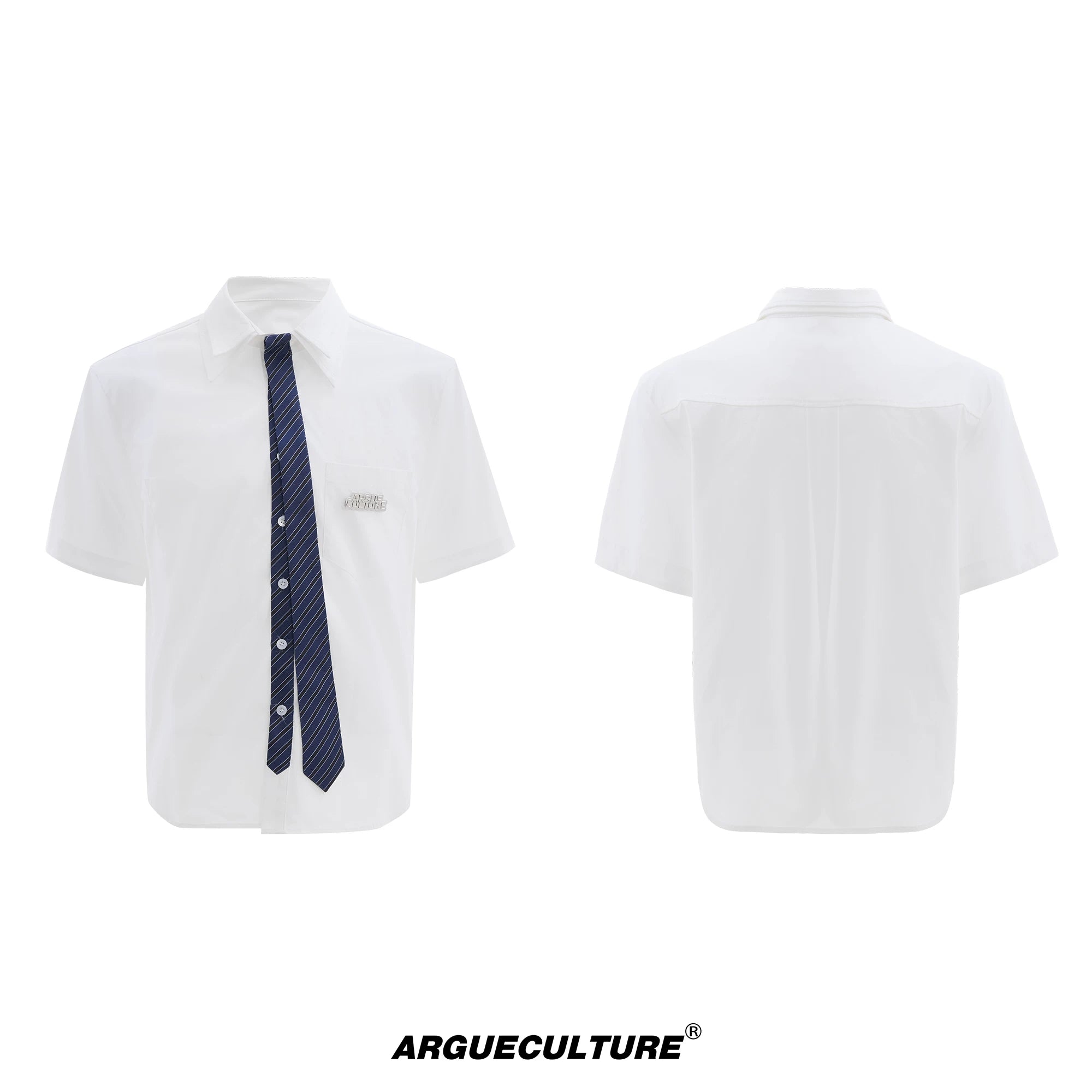 Relaxed Double-Collar Tie Shirt in Lavender - White