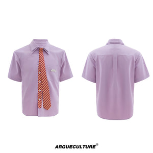 Relaxed Double-Collar Tie Shirt in Lavender - Lavender