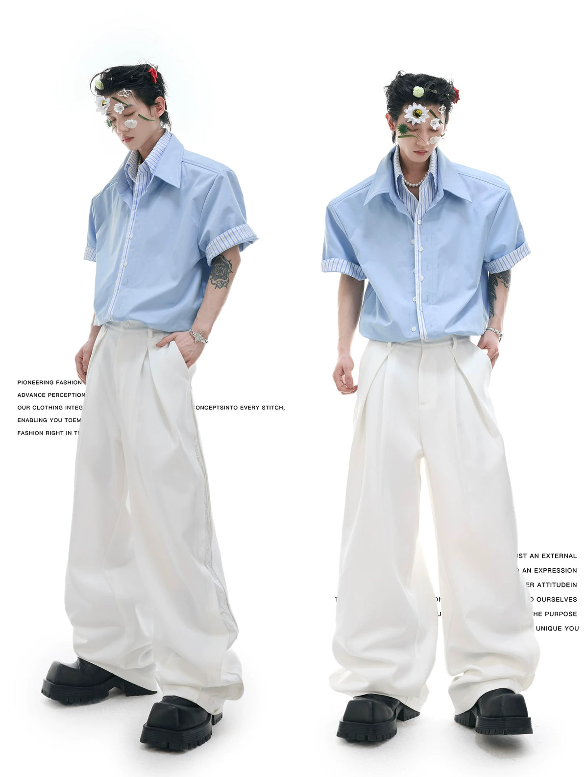 Relaxed Striped Faux Two-Piece Short-Sleeve Shirt - description image 2
