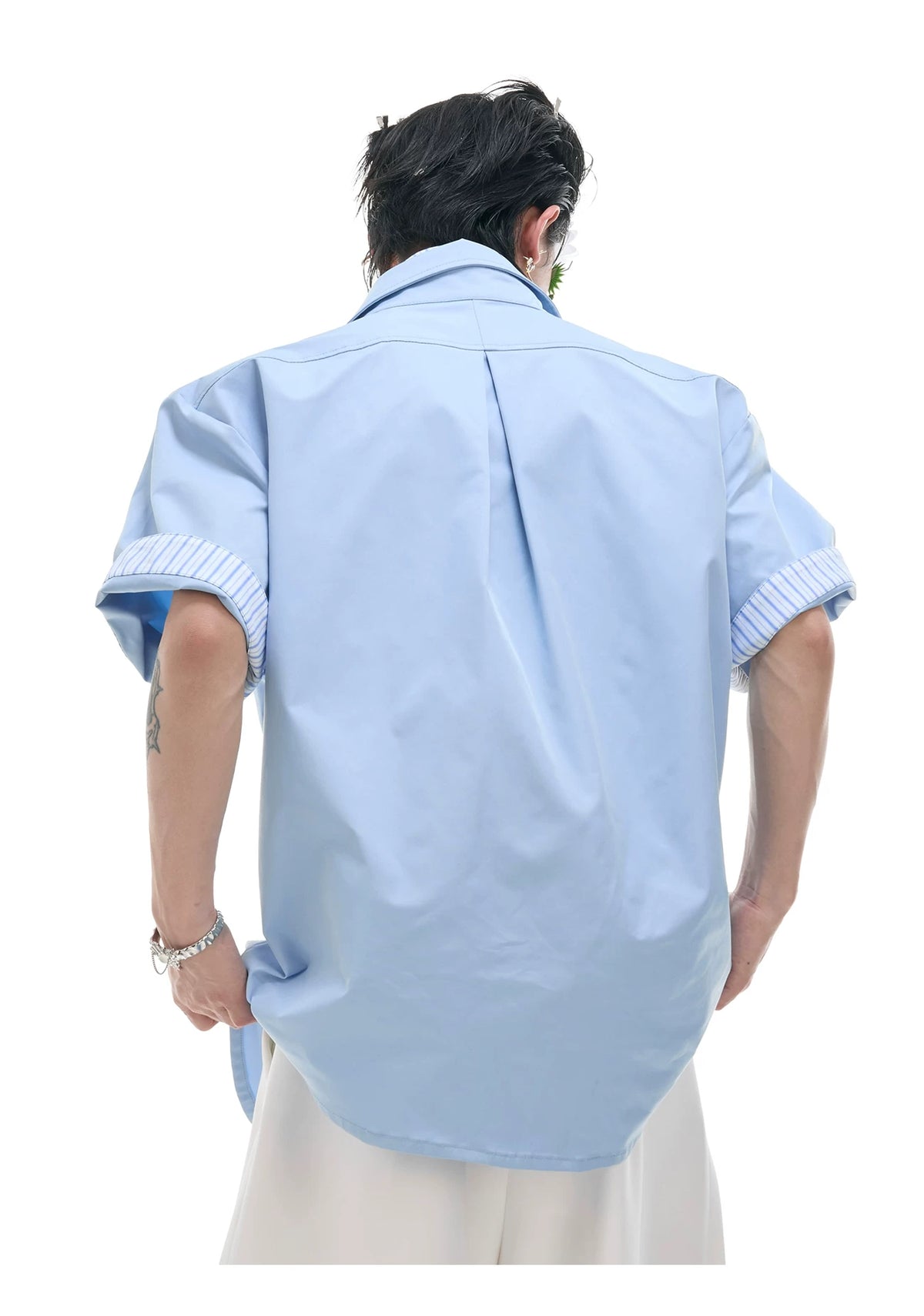 Relaxed Striped Faux Two-Piece Short-Sleeve Shirt - description image 7
