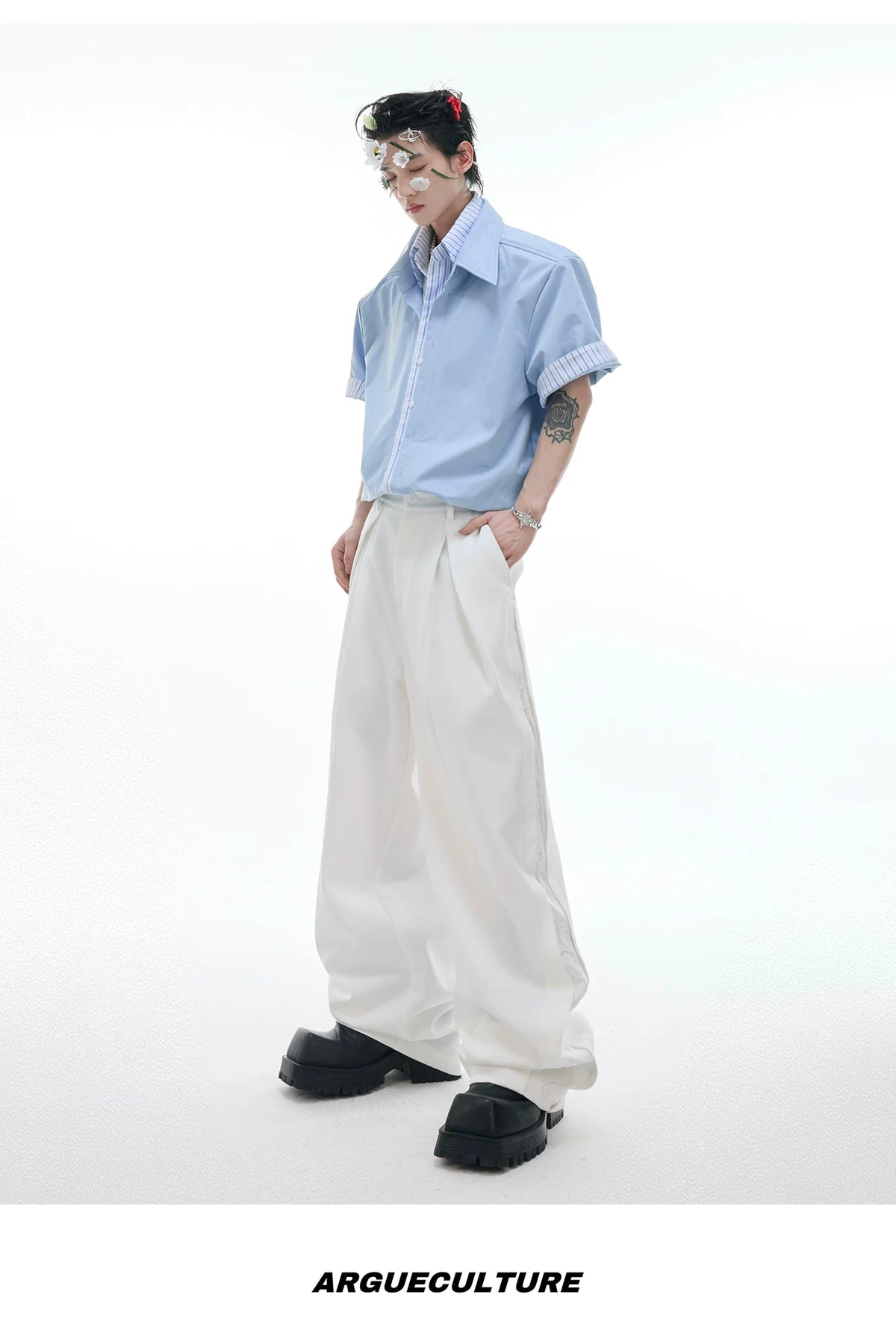 Relaxed Striped Faux Two-Piece Short-Sleeve Shirt - description image 8
