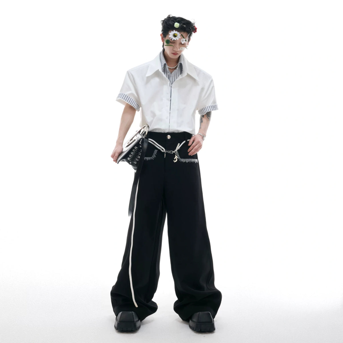 Relaxed Striped Faux Two-Piece Short-Sleeve Shirt - main image 4
