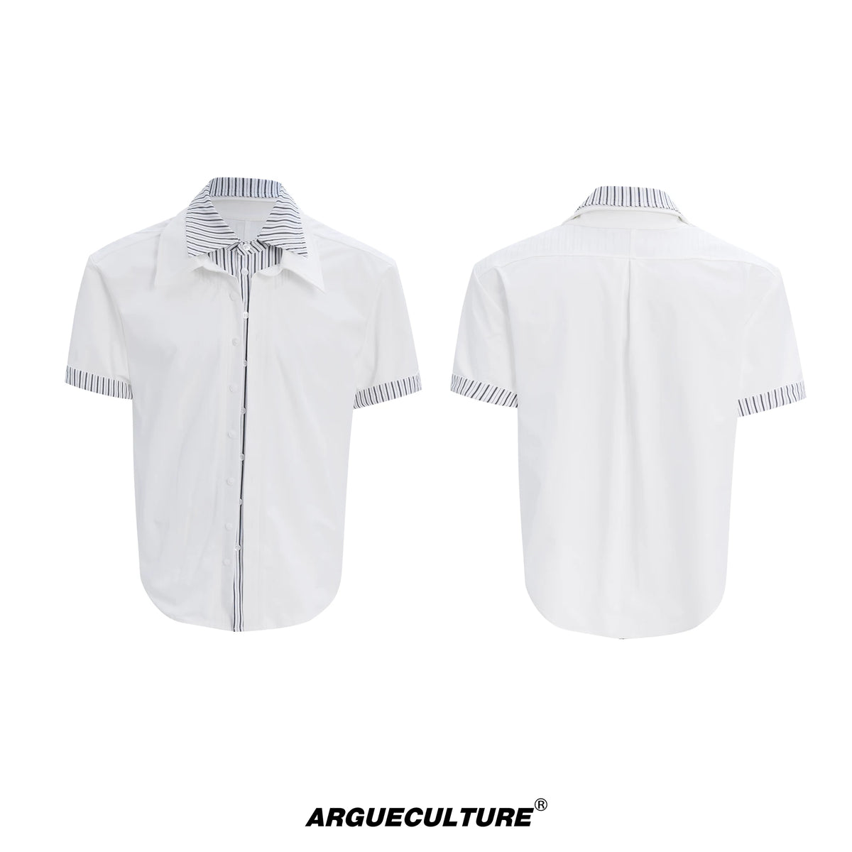 Relaxed Striped Faux Two-Piece Short-Sleeve Shirt - White