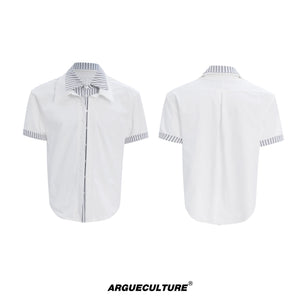 Relaxed Striped Faux Two-Piece Short-Sleeve Shirt - White