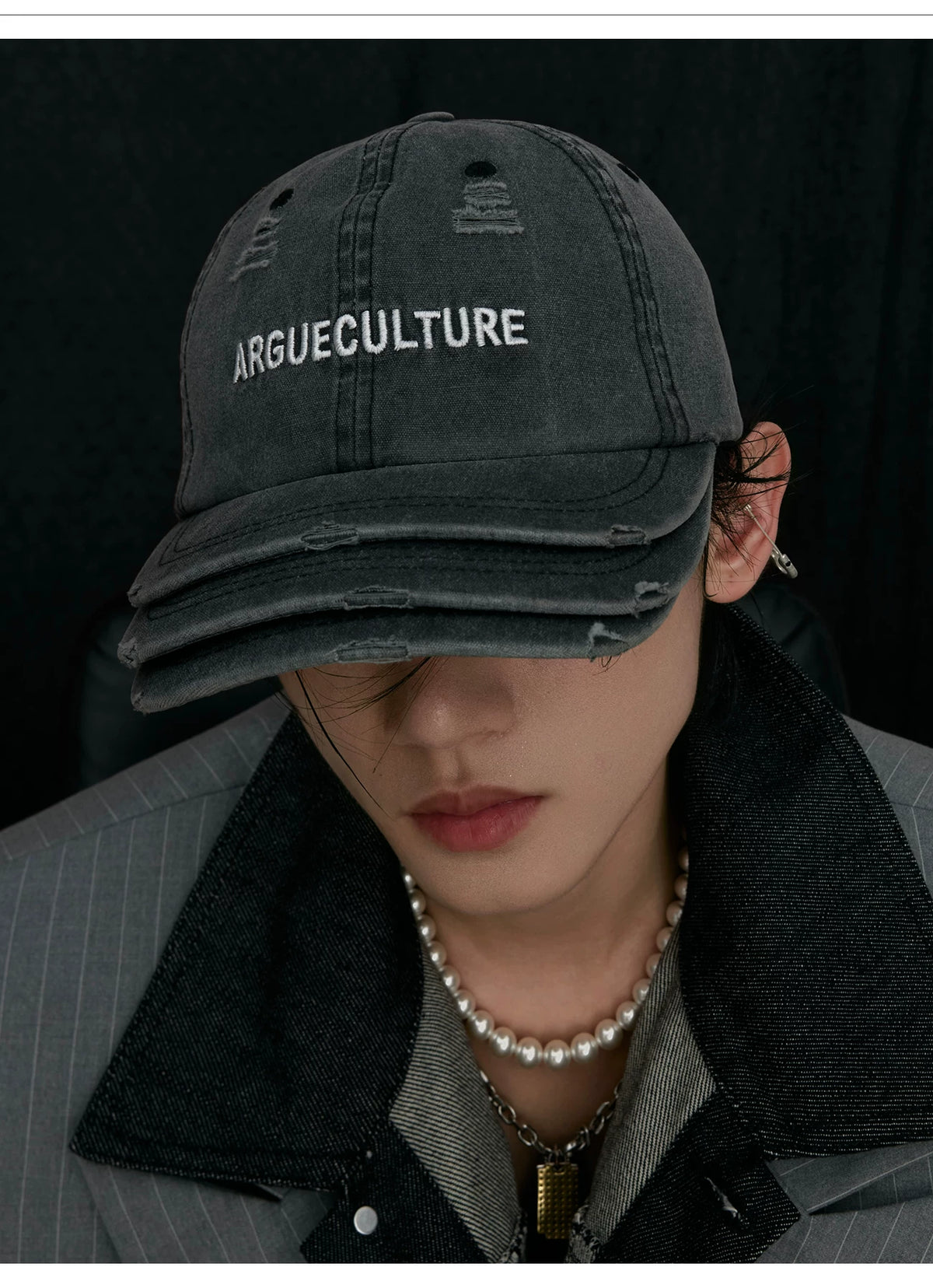 Washed Cotton Layered-Brim Baseball Cap in Gray - description image 2