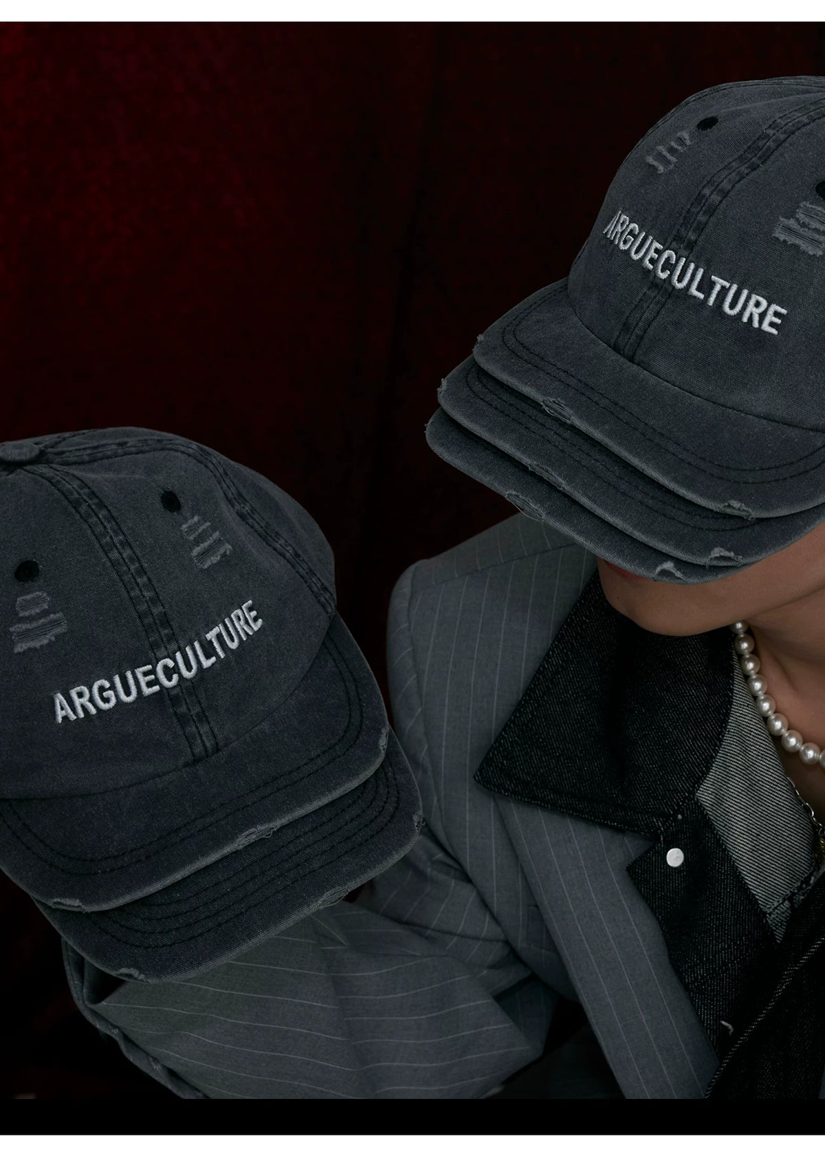 Washed Cotton Layered-Brim Baseball Cap in Gray - description image 9