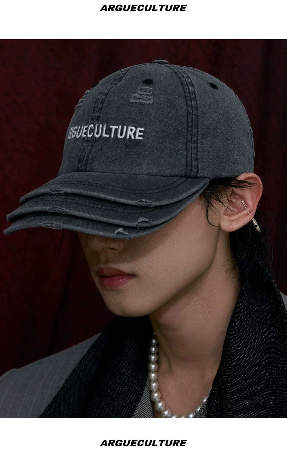Washed Cotton Layered-Brim Baseball Cap in Gray - description image 10