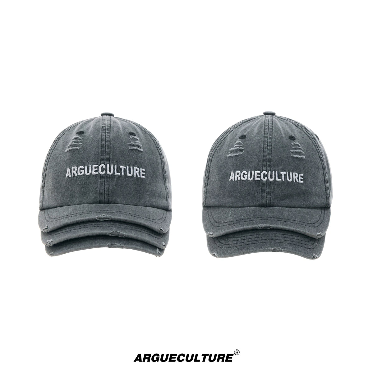 Washed Cotton Layered-Brim Baseball Cap in Gray - main image 1