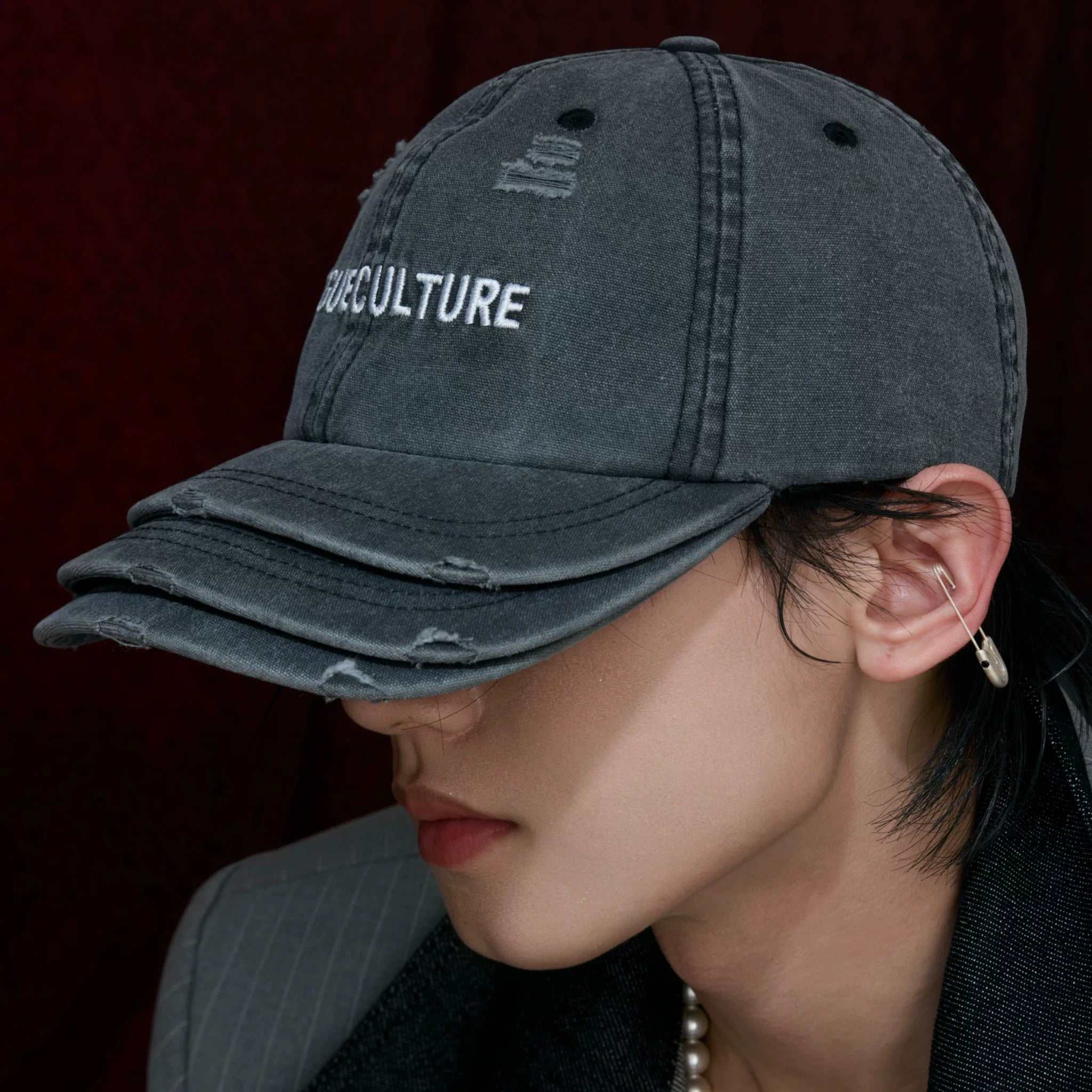 Washed Cotton Layered-Brim Baseball Cap in Gray - main image 5