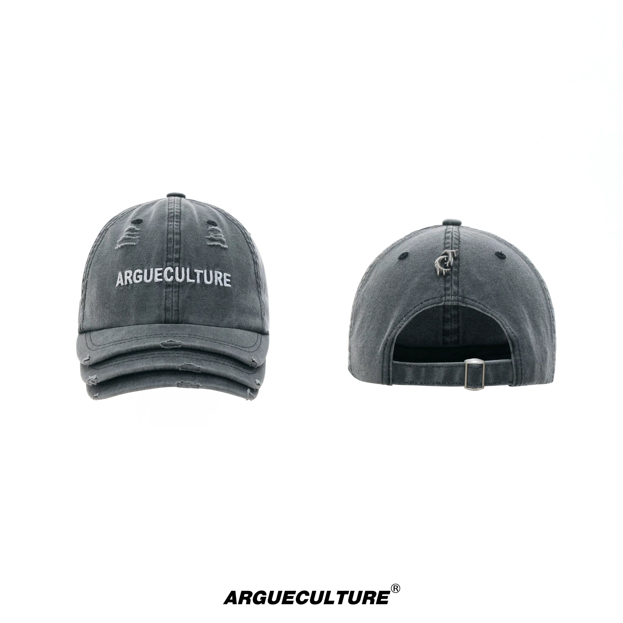 Washed Cotton Layered-Brim Baseball Cap in Gray - Dark Gray Triple-Layer Brim