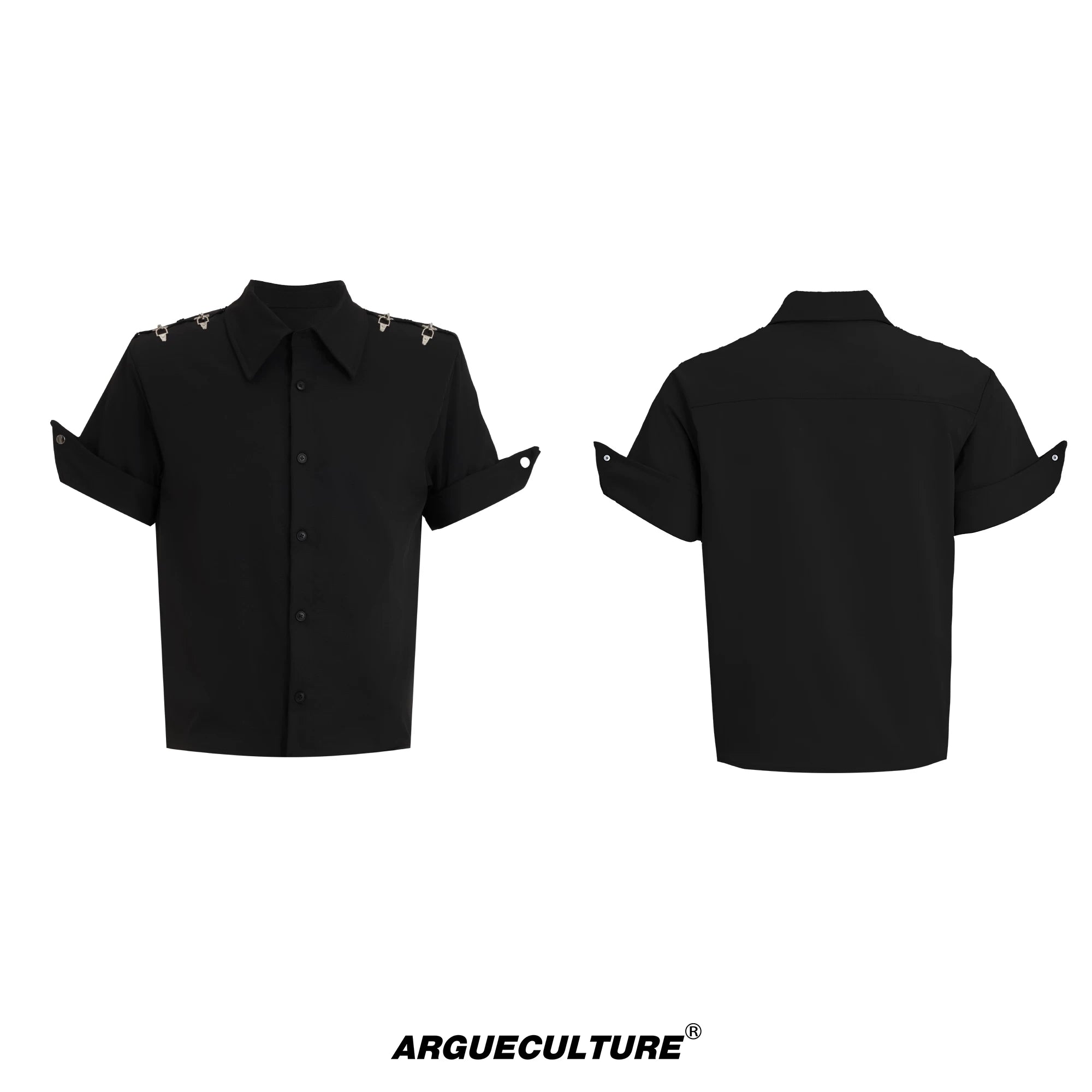 Relaxed Metal Buckle Short-Sleeve Shirt | Unisex - Black