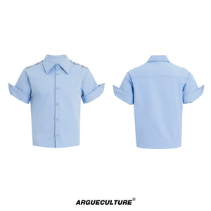 Relaxed Metal Buckle Short-Sleeve Shirt | Unisex - Blue