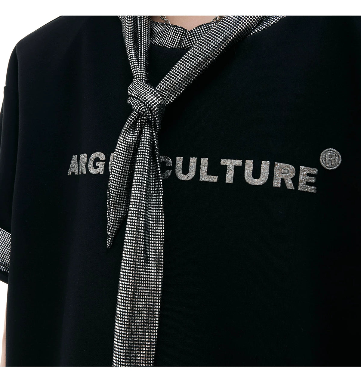 Metallic Tie Graphic T-Shirt | Relaxed Cotton Tee - description image 3
