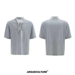 Metallic Tie Graphic T-Shirt | Relaxed Cotton Tee - Silver Gray