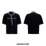 Metallic Tie Graphic T-Shirt | Relaxed Cotton Tee - Black