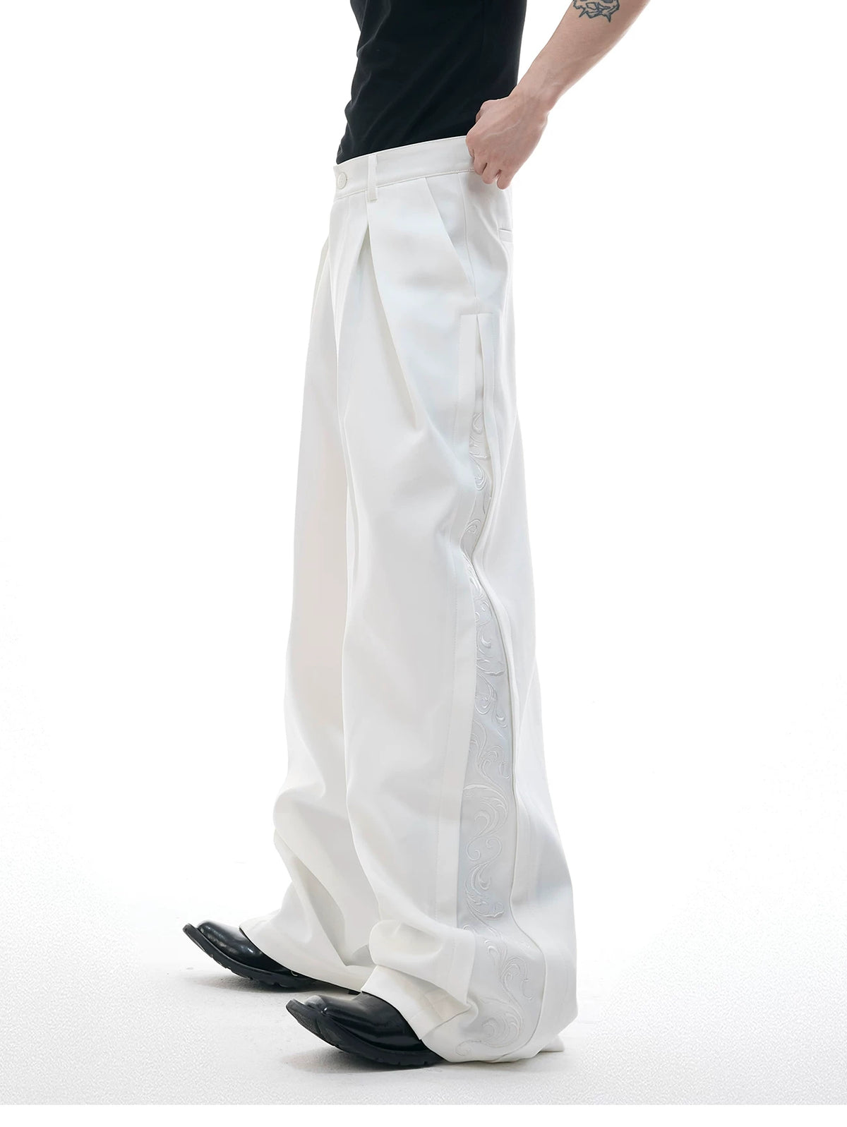 Relaxed Wide-Leg Embroidered Trousers | Avant-Garde - description image 3