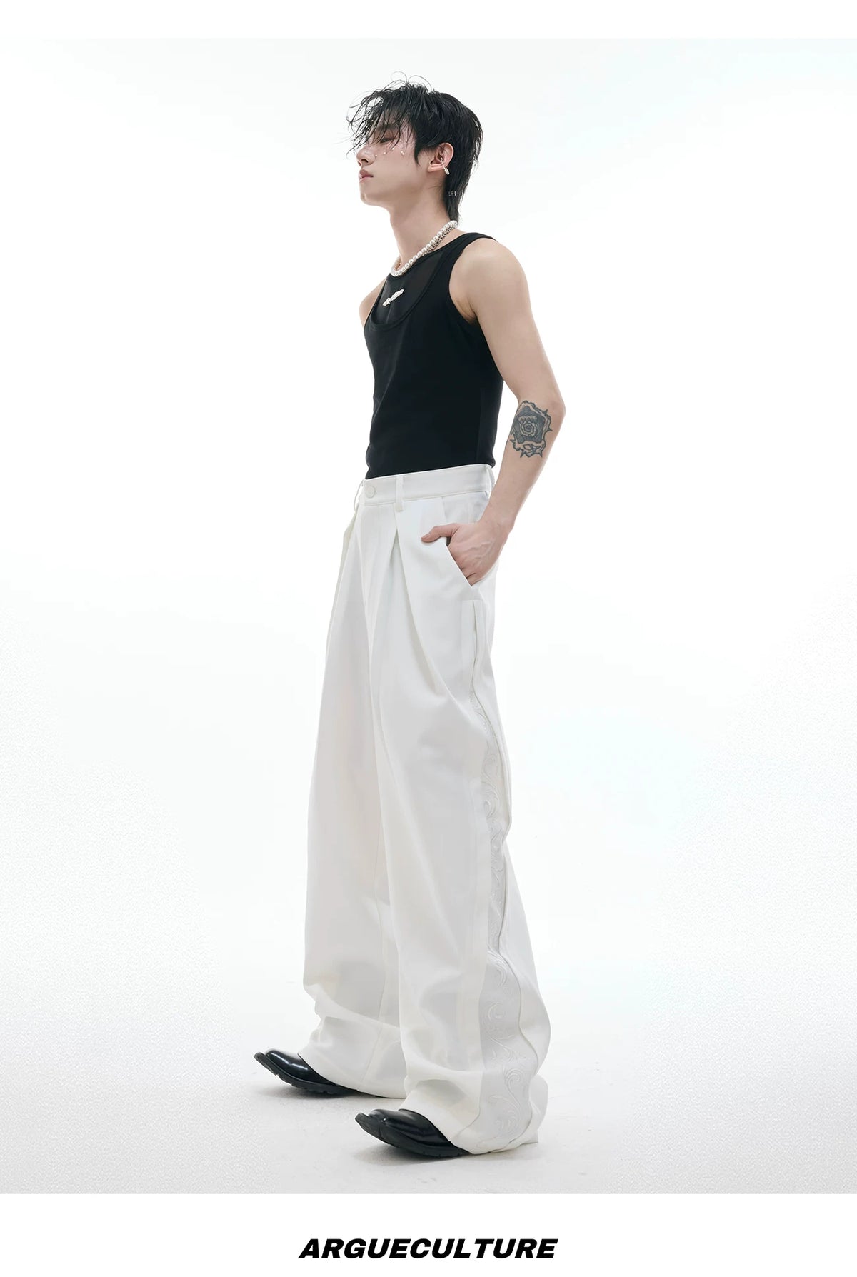 Relaxed Wide-Leg Embroidered Trousers | Avant-Garde - description image 12