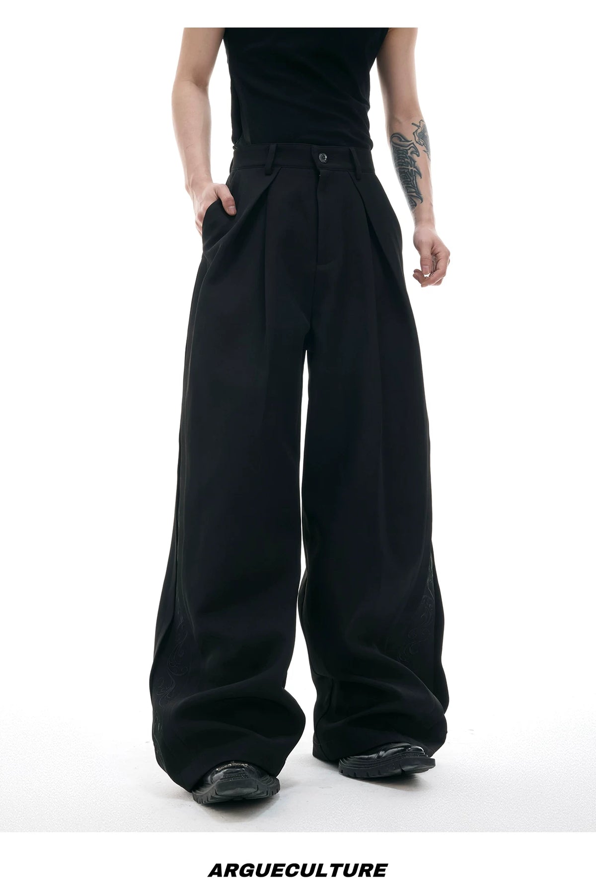 Relaxed Wide-Leg Embroidered Trousers | Avant-Garde - description image 13