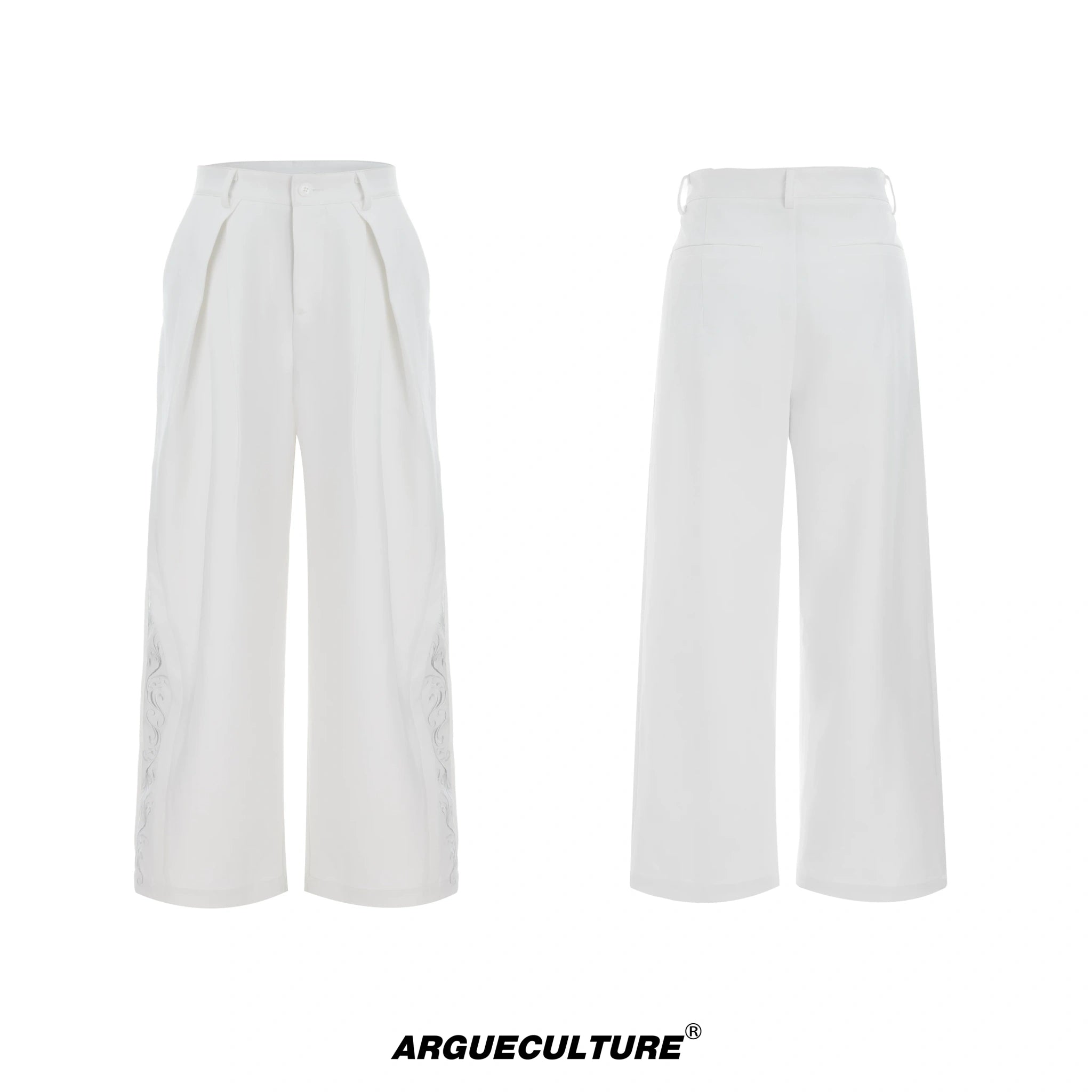 Relaxed Wide-Leg Embroidered Trousers | Avant-Garde - White Trousers
