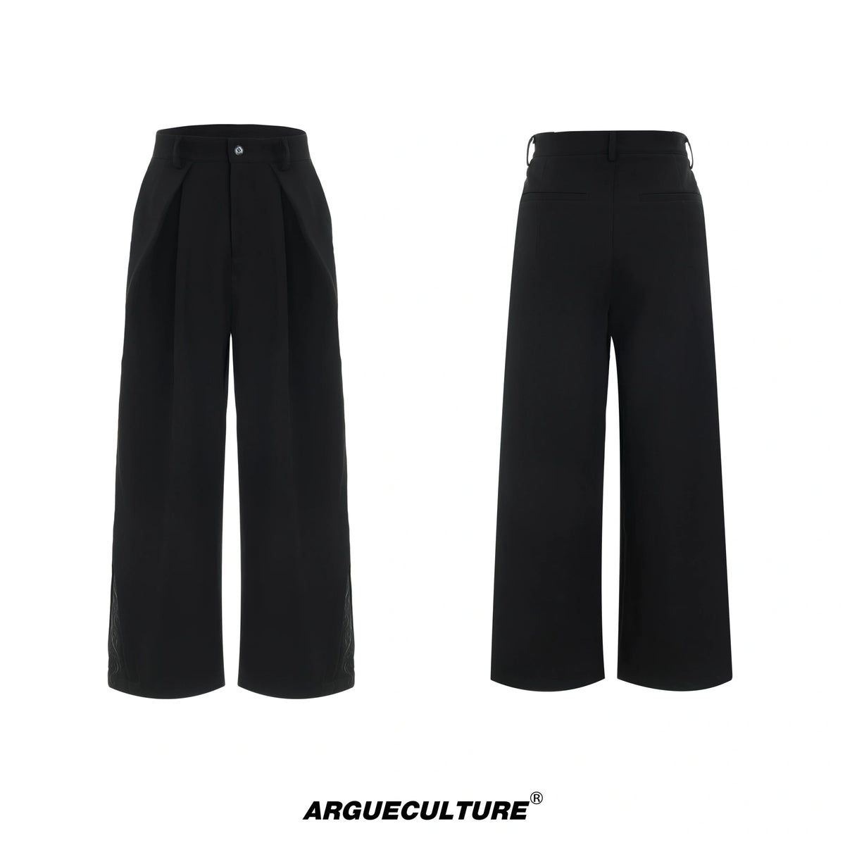 Relaxed Wide-Leg Embroidered Trousers | Avant-Garde - Black Trousers