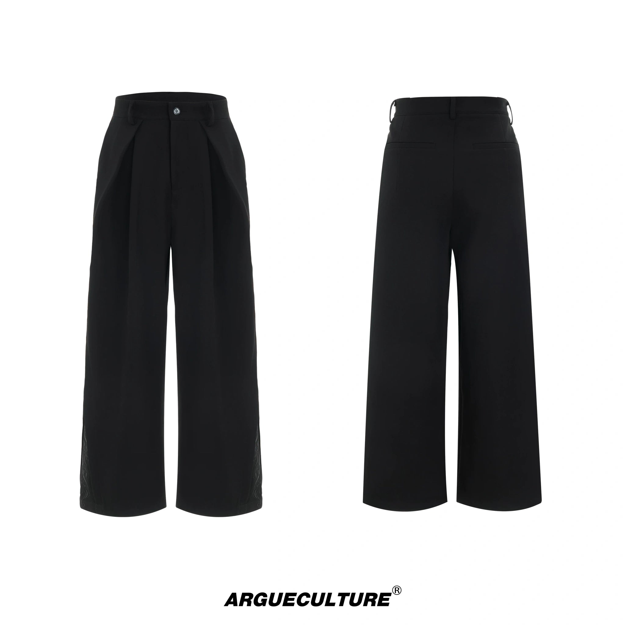Relaxed Wide-Leg Embroidered Trousers | Avant-Garde - Black Trousers