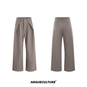 Relaxed Wide-Leg Embroidered Trousers | Avant-Garde - Khaki Trousers